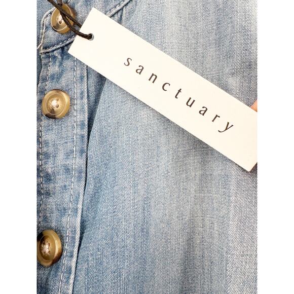 SANCTUARY Dress Size XXS NEW Hit The Scene Shirt Dress Chambray Denim Blue Soft - Picture 3 of 8